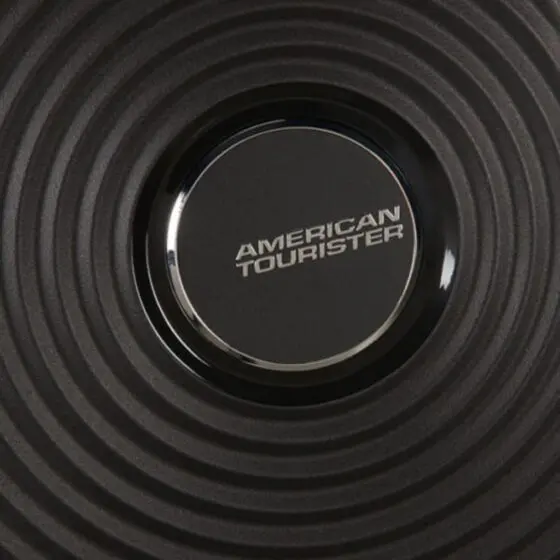 American Tourister 32G Soundbox Spinner luggage Collection Black logo jpg