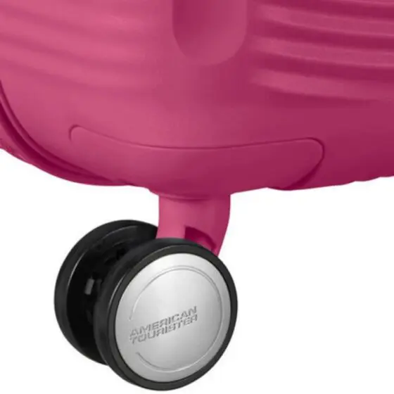 American Tourister 32G Soundbox Spinner luggage Collection magenta wheels jpg