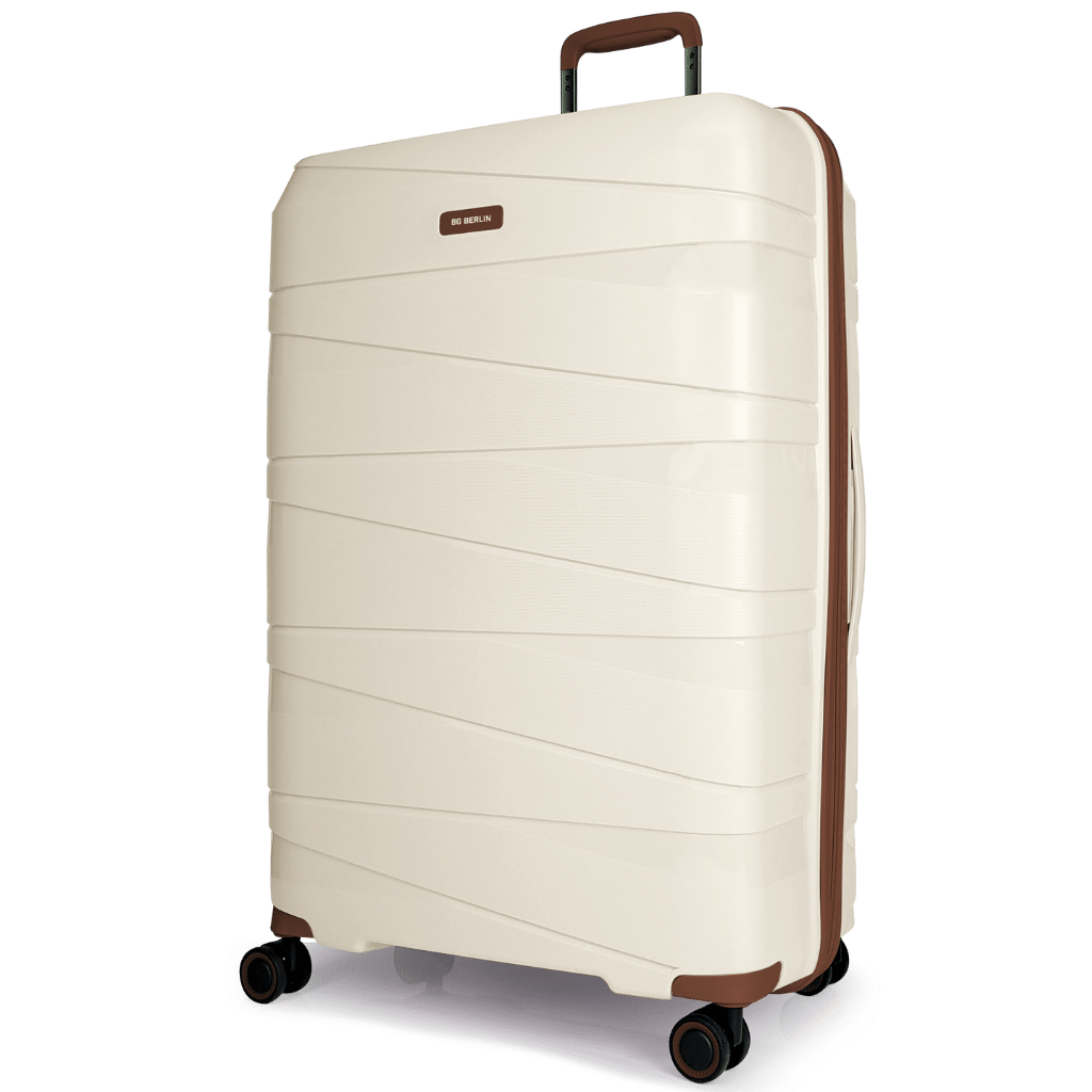 BG Berlin TED Beige brown trim Spinner luggage Large front3qrtr png