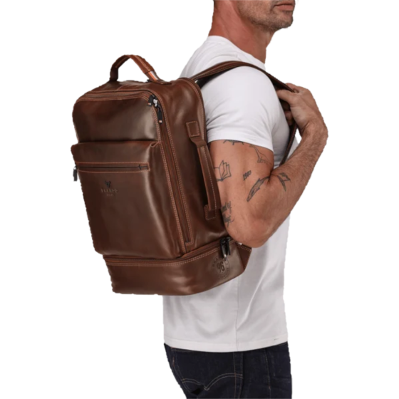 Brando James 3418 Milti compartment laptop backpack brown lifestyle