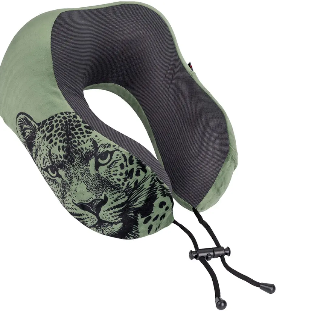 Cellini Safari Leopard IB33074 Neck Pillow with pouch green front full jpg