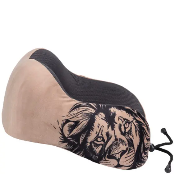 Cellini Safari Lion IB33074 Neck Pillow with pouch brown front jpg