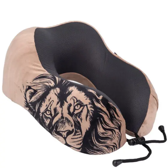 Cellini Safari Lion IB33074 Neck Pillow with pouch brown front3qrtr jpg