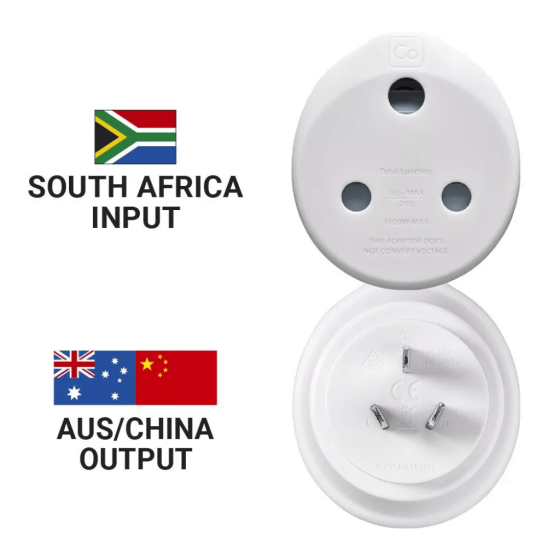 DEsign Go Travel adaptor SA AUS 584 input output