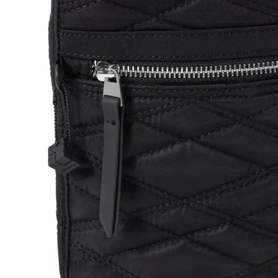 Hedgren Inner City Leonce Quilted crossbody 112Q black zip detail jpg