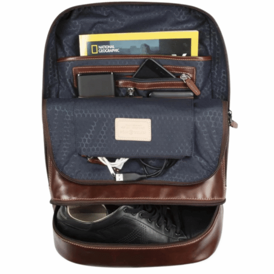 Jekyll and Hide Oxford mocha leather dbl compartment laptop backpack brown interior2 png
