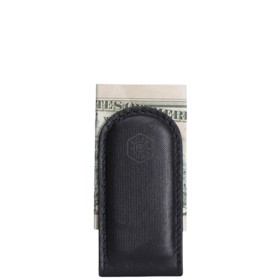 Jekyll and hide Havana Leather Money Clip 3222 Black front with bill transparent