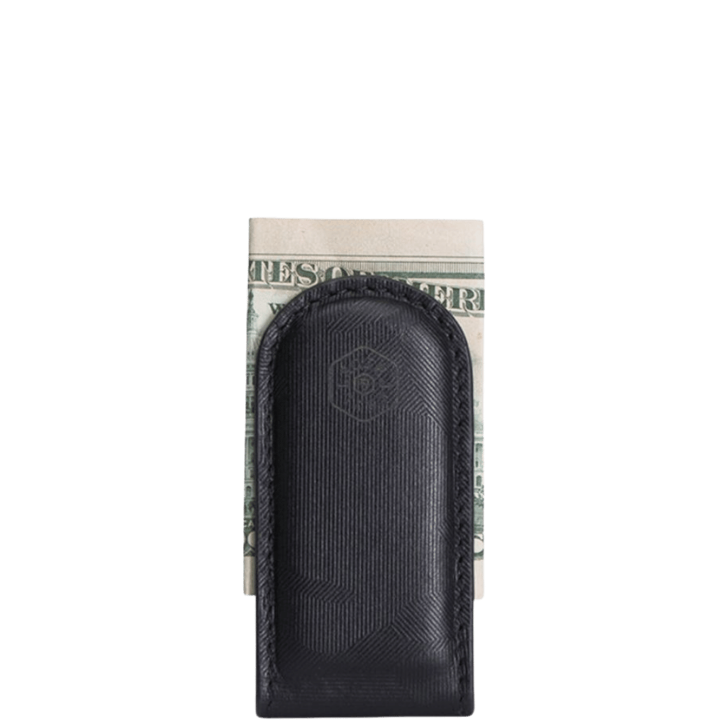Jekyll and hide Havana Leather Money Clip 3222 Black front with bill transparent