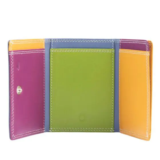 Jekylland Hide Caribbean Leather Trifold Purse 3624 Blue Yellow Interior