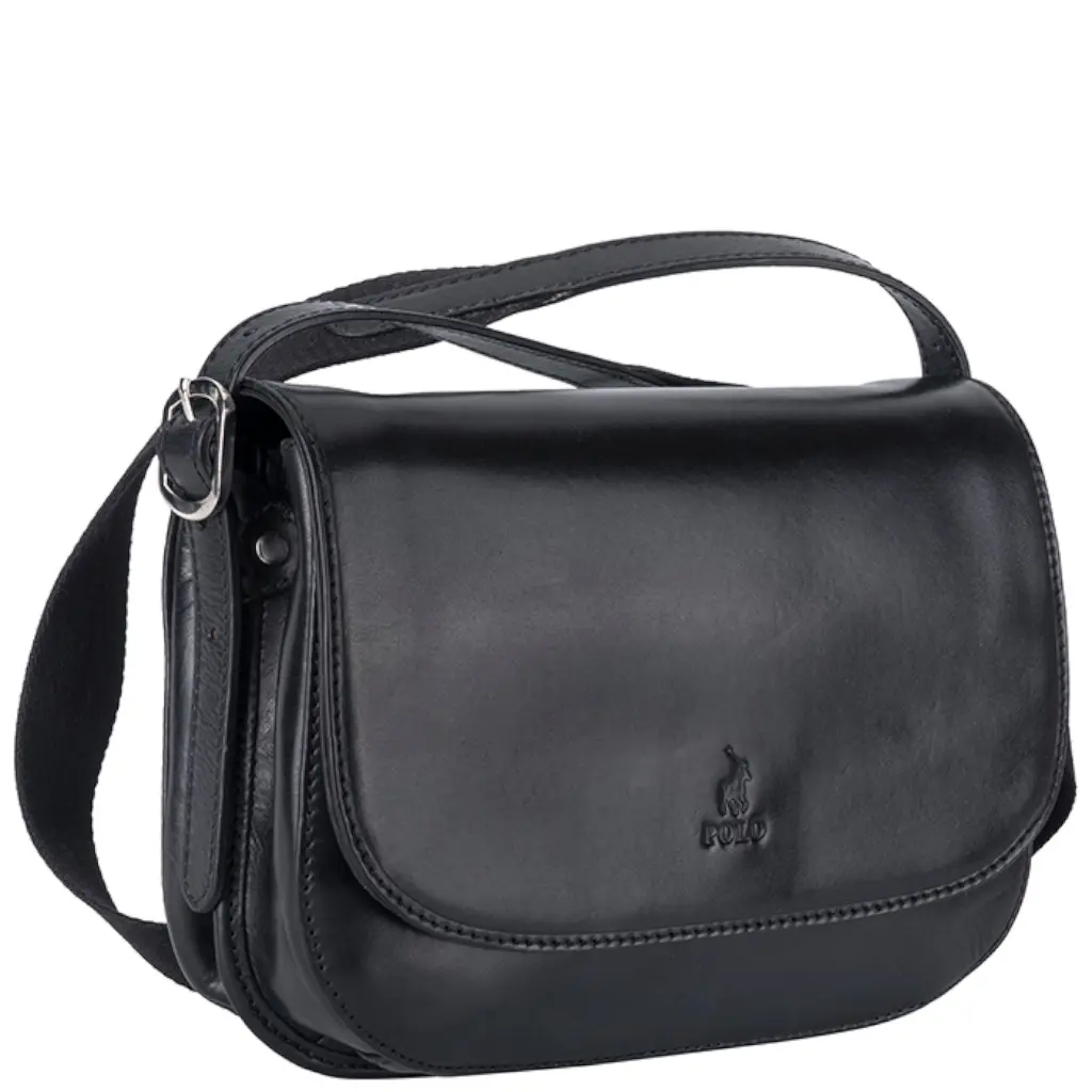 Polo Colorado Leather POL61528 Flapover Bag black front3qrtr jpg
