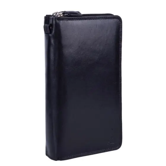 Polo Kenya Leather Double Zip Travel Wallet Po45023 Black Front3qrtr
