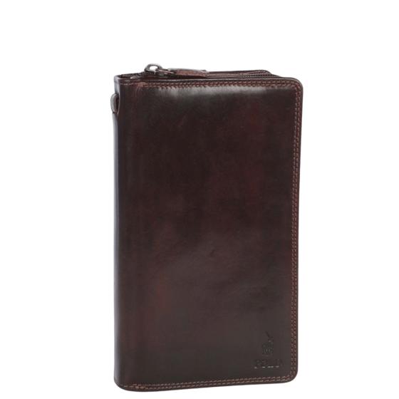 Polo Kenya Leather Double Zip Travel Wallet PO45023 Brown Front transparent