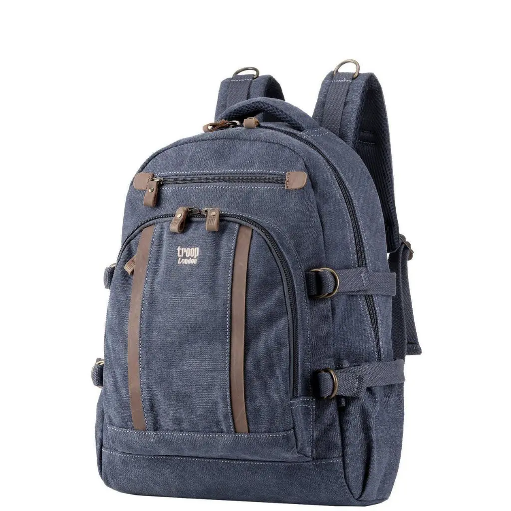 Troop Of London Classic Canvas Trp0257 Laptop Backpack Blue Front3qrtr Primary