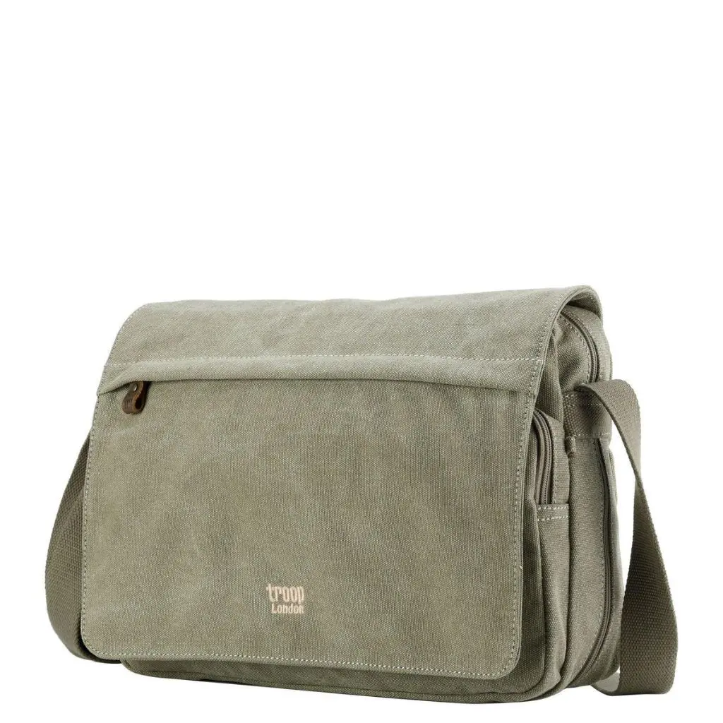 Troop Of London Classic Canvas Messenger Bag Trp0241 Khaki Front3qrtr