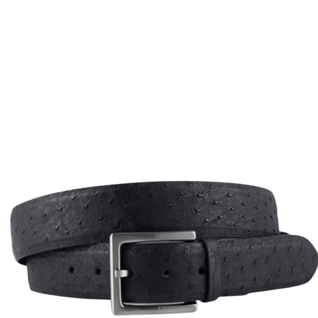 Via La Moda 402 Full Quill Ostrich Leather Belt 40mm Black front transparent