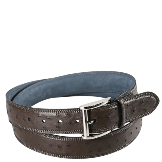 Via La Moda 415 Full Quill Ostrich Leather Belt 40mm Brown Nictotine double stitch Front transparent