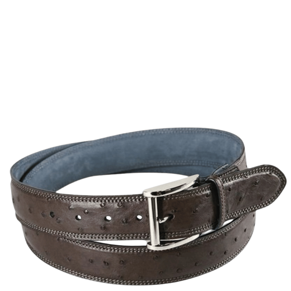 Via La Moda 415 Full Quill Ostrich Leather Belt 40mm Brown Nictotine double stitch Front transparent