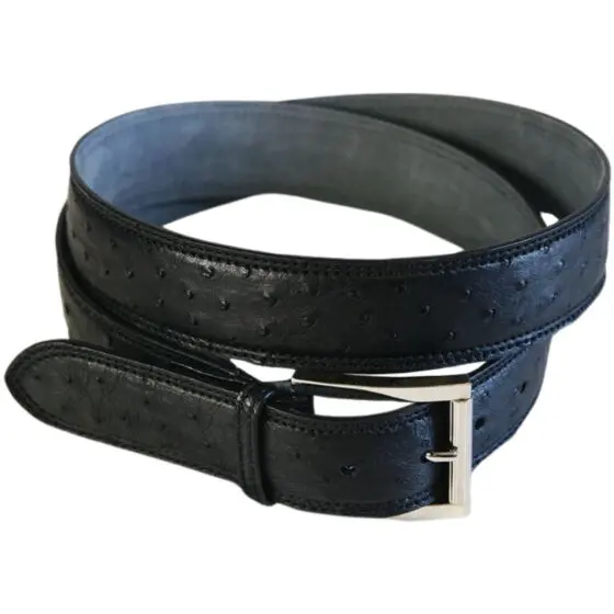 Via La Moda 415 Full Quill Ostrich Leather Belt Black 40mm double stitch front jpg