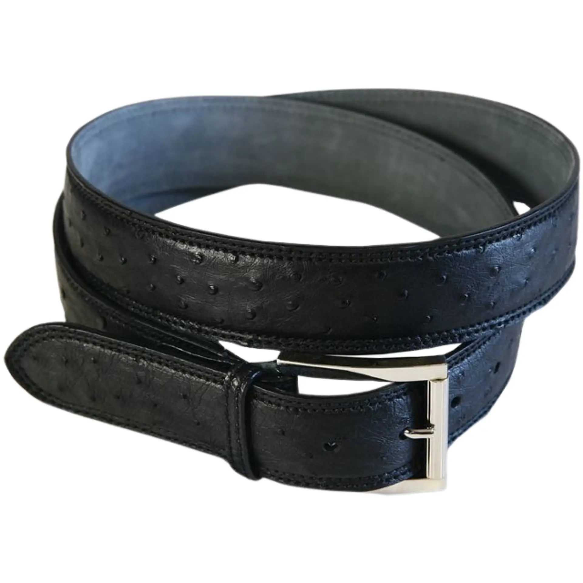 Via La Moda 415 Full Quill Ostrich Leather Belt Black 40mm double stitch front jpg