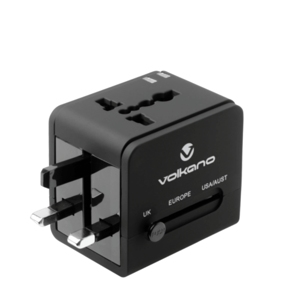 Volkano 2 USB Multi plug adaptor black 8016 front3qrtr transp