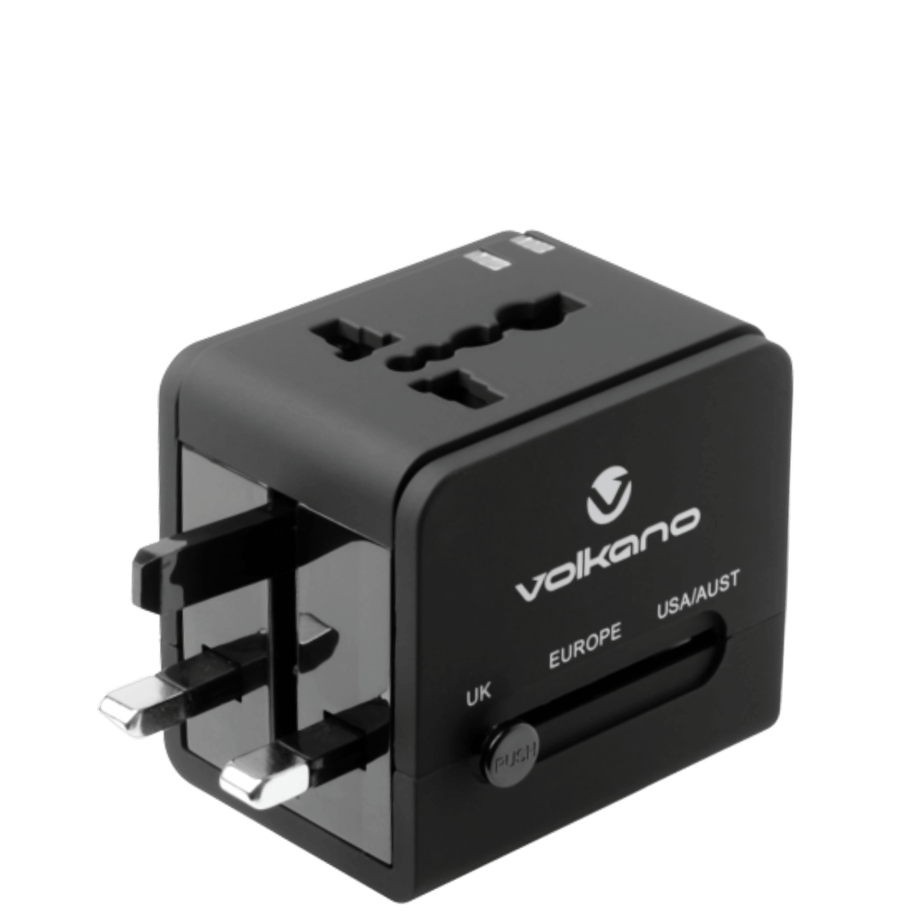 Volkano 2 USB Multi plug adaptor black 8016 front3qrtr transp