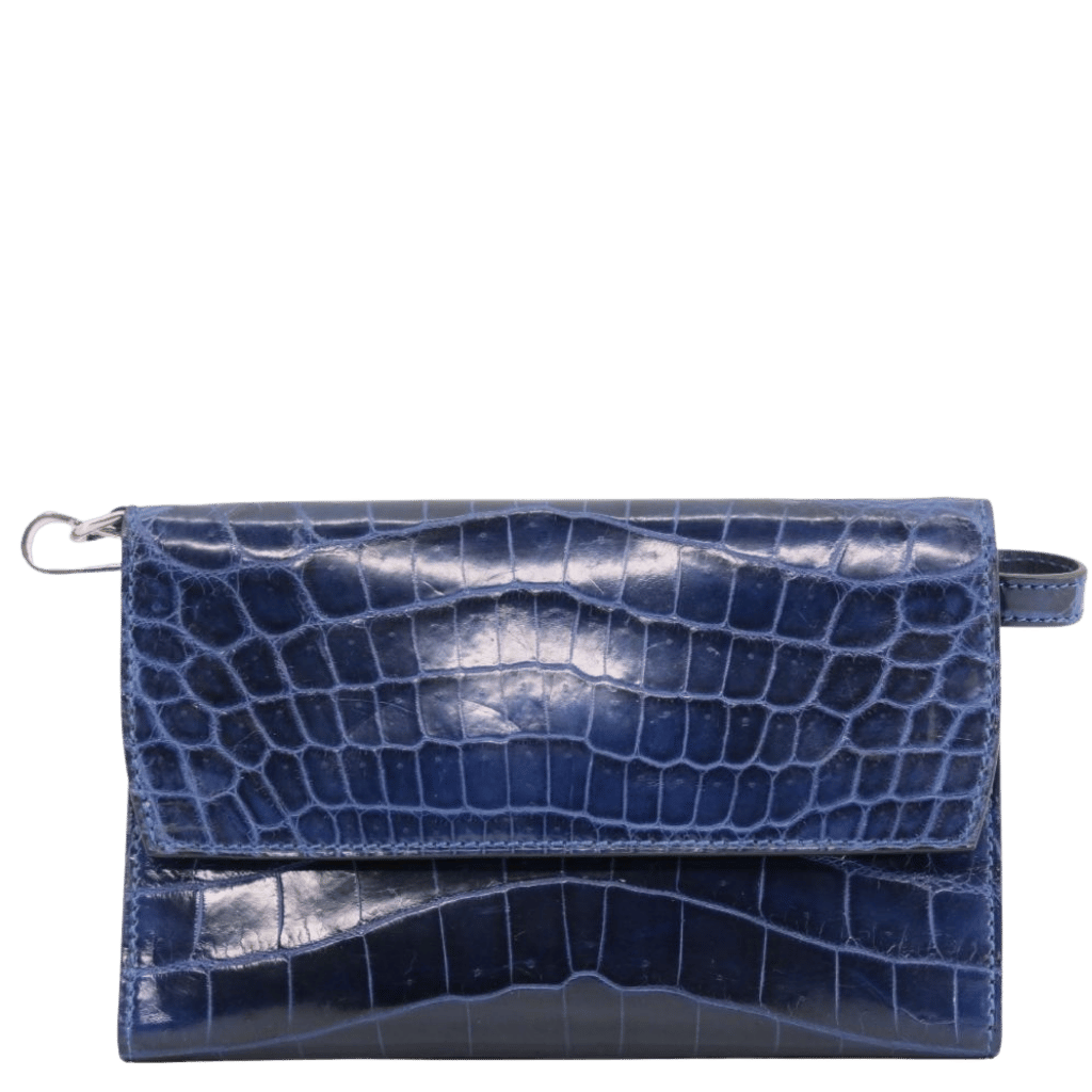 Zambezi Grace Croc Belly Leather 7368GBY Compact Purse blue front primary png
