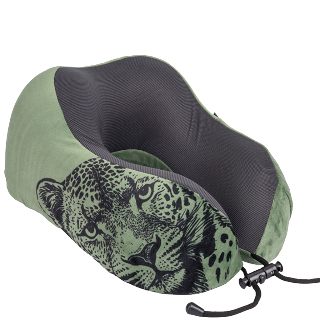 Cellini Safari Leopard IB33074 Neck Pillow with pouch green front3qrtr primary