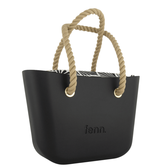 Fenn Petite 9384 Black rope handles printed inner front3qrtr primary