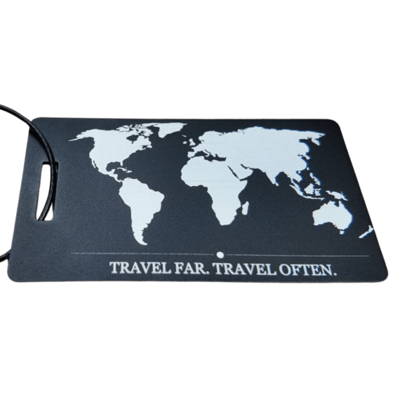 Personalised Luggage tag laser etched black finished front