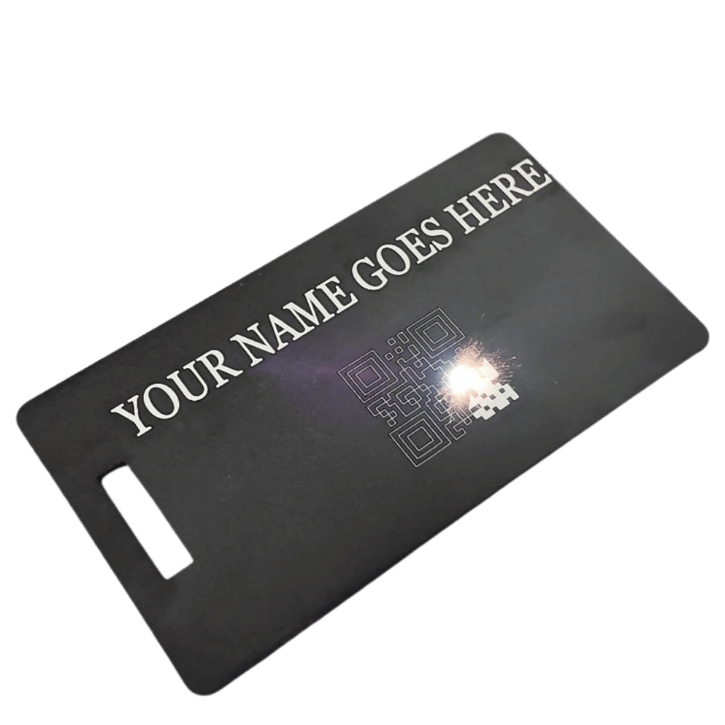 Personalised Luggage tag laser etched black production