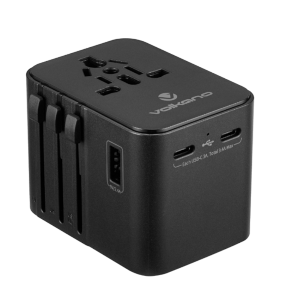 Volkano VK 8016 BK[V2] 2 USB Multi plug adaptor black front3qrtr