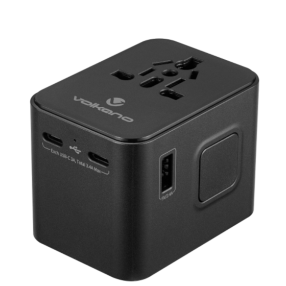 Volkano VK 8016 BK[V2] 2 USB Multi plug adaptor black right3qrtr