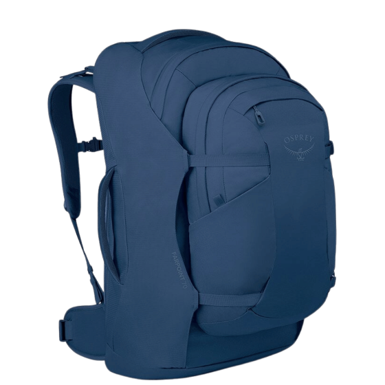 Osprey Farpoint Extended Fit TRavel Pack Blue front3qrtr