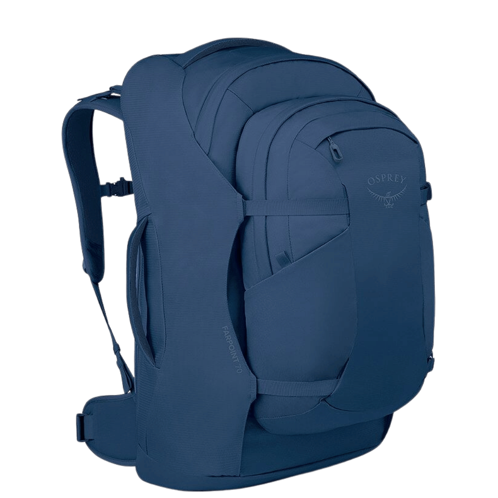 Osprey Farpoint Extended Fit TRavel Pack Blue front3qrtr