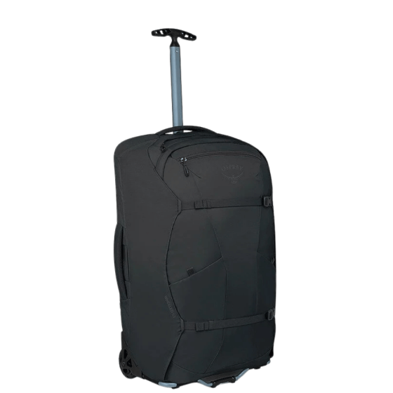 Osprey Farpoint Fairview 65L wheeled travel pack black front3qrtr handle up