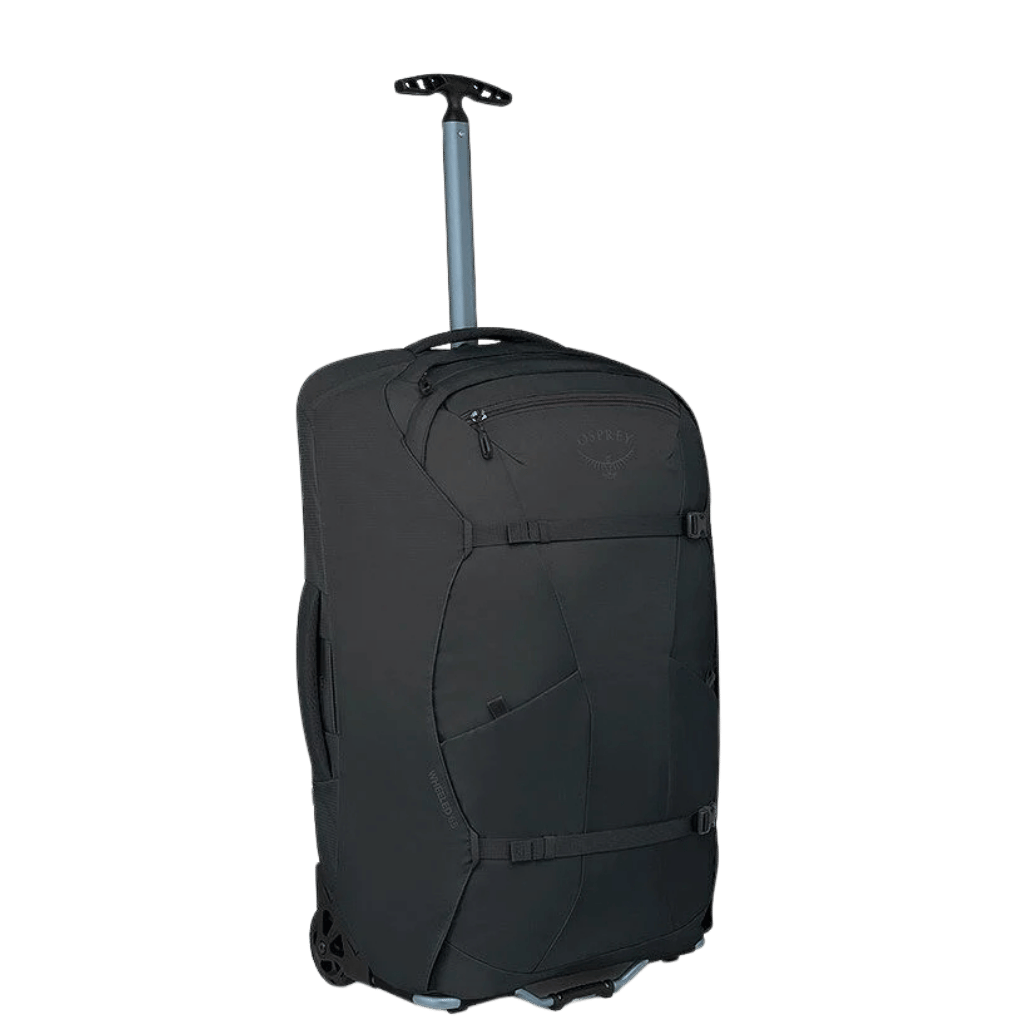 Osprey Farpoint Fairview 65L wheeled travel pack black front3qrtr handle up