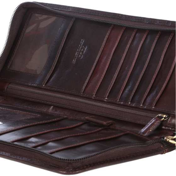 Polo Kenya Leather PO45040 Single Zip Travel Wallet Brown interior