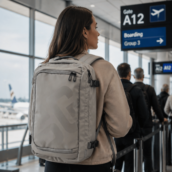 BG Berlin Mobibag lifestyle woman boarding light grey