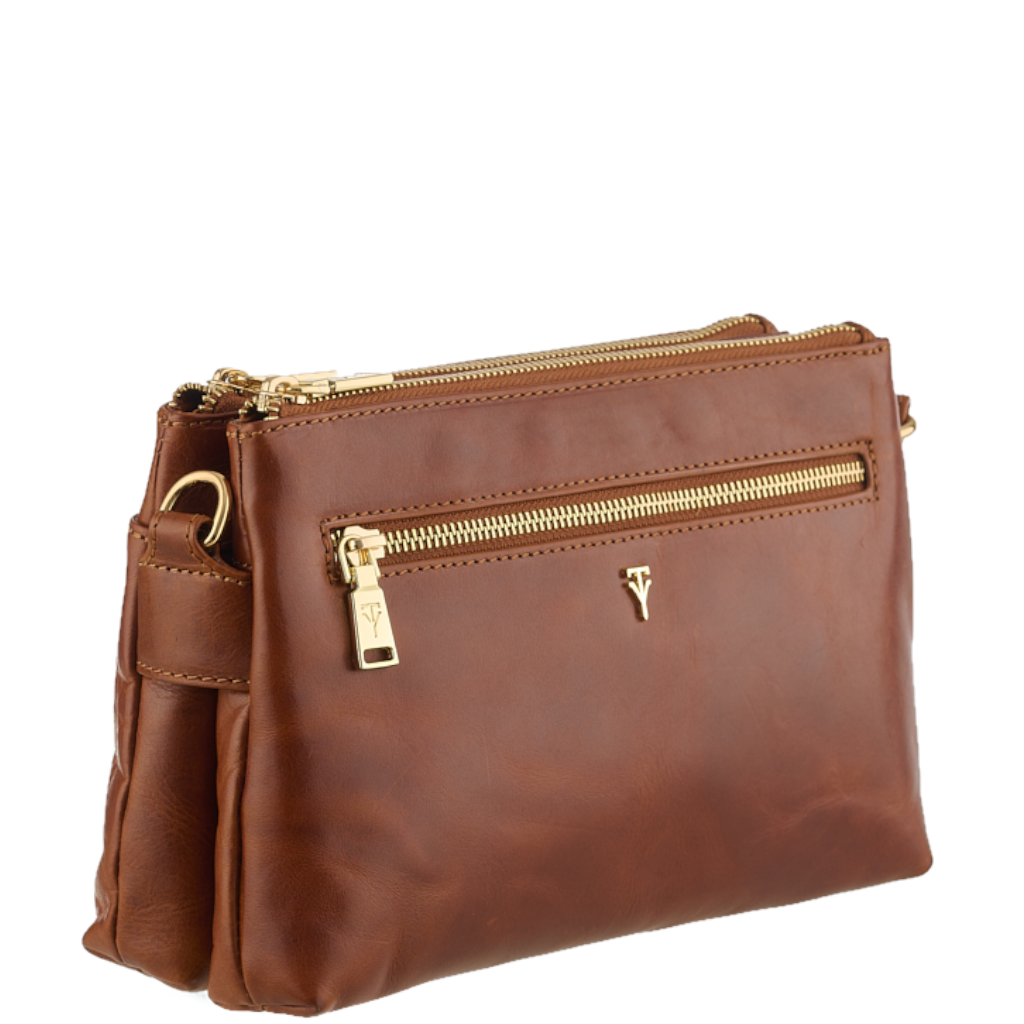 Tuscany Giuliana THM206 Double Compartment Handbag Tan front3qrtr