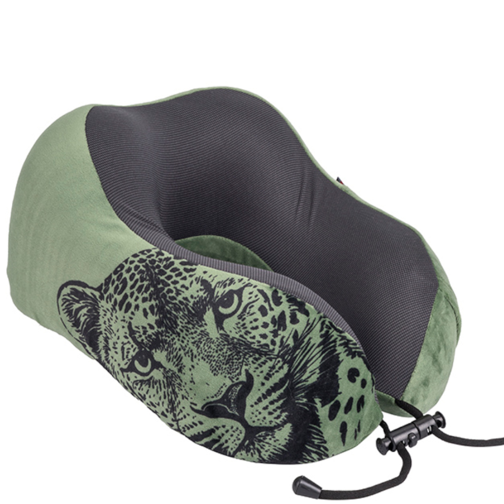 Cellini_Safari_Leopard_IB33074_Neck_Pillow_with_pouch_green_front3qrtr
