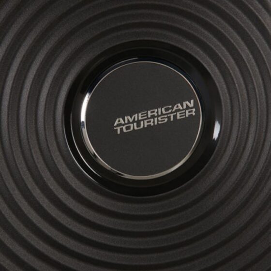 American Tourister 32G Soundbox Spinner luggage Collection Black logo jpg