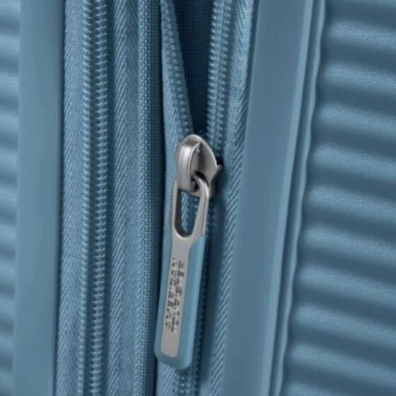American Tourister 32g Soundbox Spinner Luggage Collection Stone Blue Zip