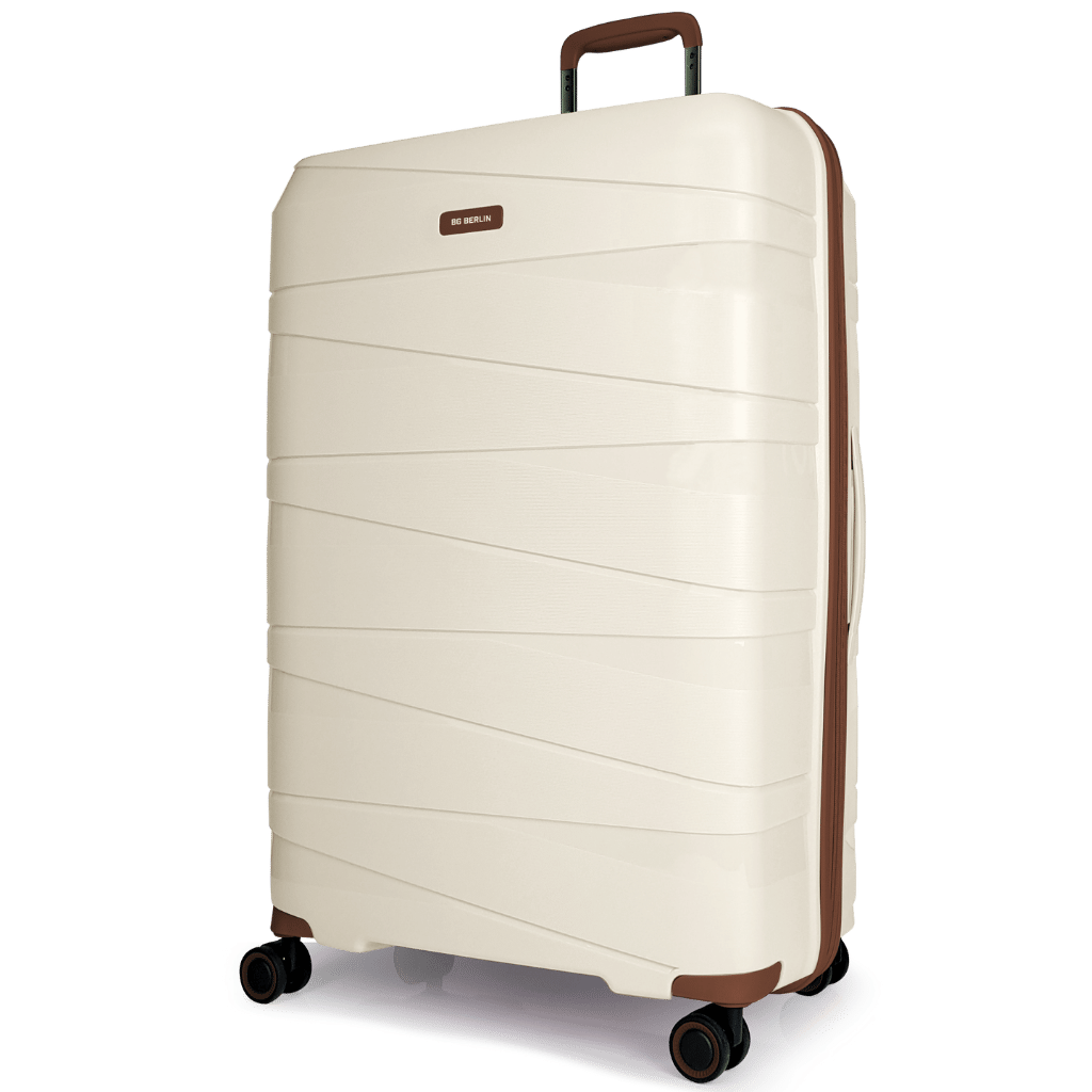 BG Berlin TED Beige brown trim Spinner luggage Large front3qrtr png