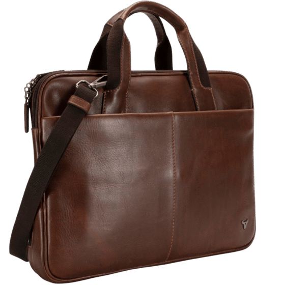Brando Brosnan 1003 Leather slimline13 inch business brief brown front3qrtr png