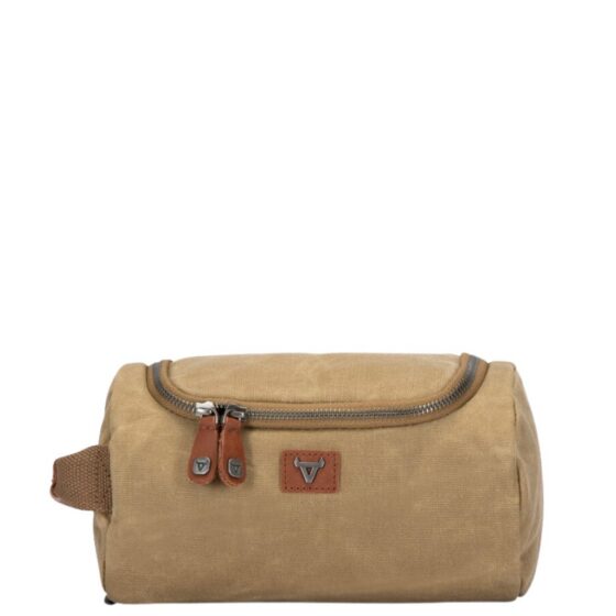 Brando Duvall Canvas Washbag 4126 Khaki Brown Front