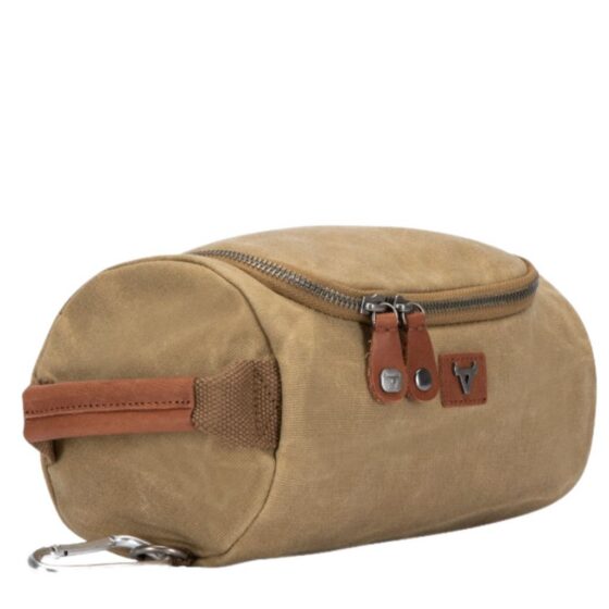 Brando Duvall Canvas Washbag 4126 Khaki Brown Front3qrtr