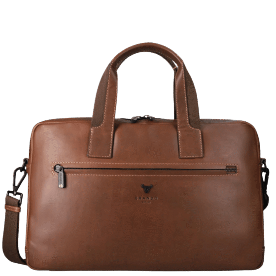 Brando James 1007 Leather 15 inch laptop briefcase brown front png