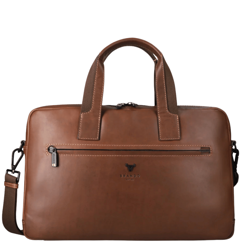 Brando James 1007 Leather 15 inch laptop briefcase brown front png