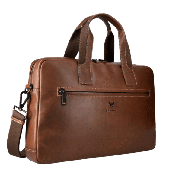 Brando James 1007 Leather 15 inch laptop briefcase brown front3qrtr png