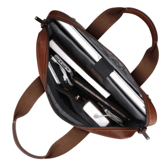 Brando James 1007 Leather 15 inch laptop briefcase brown interior png